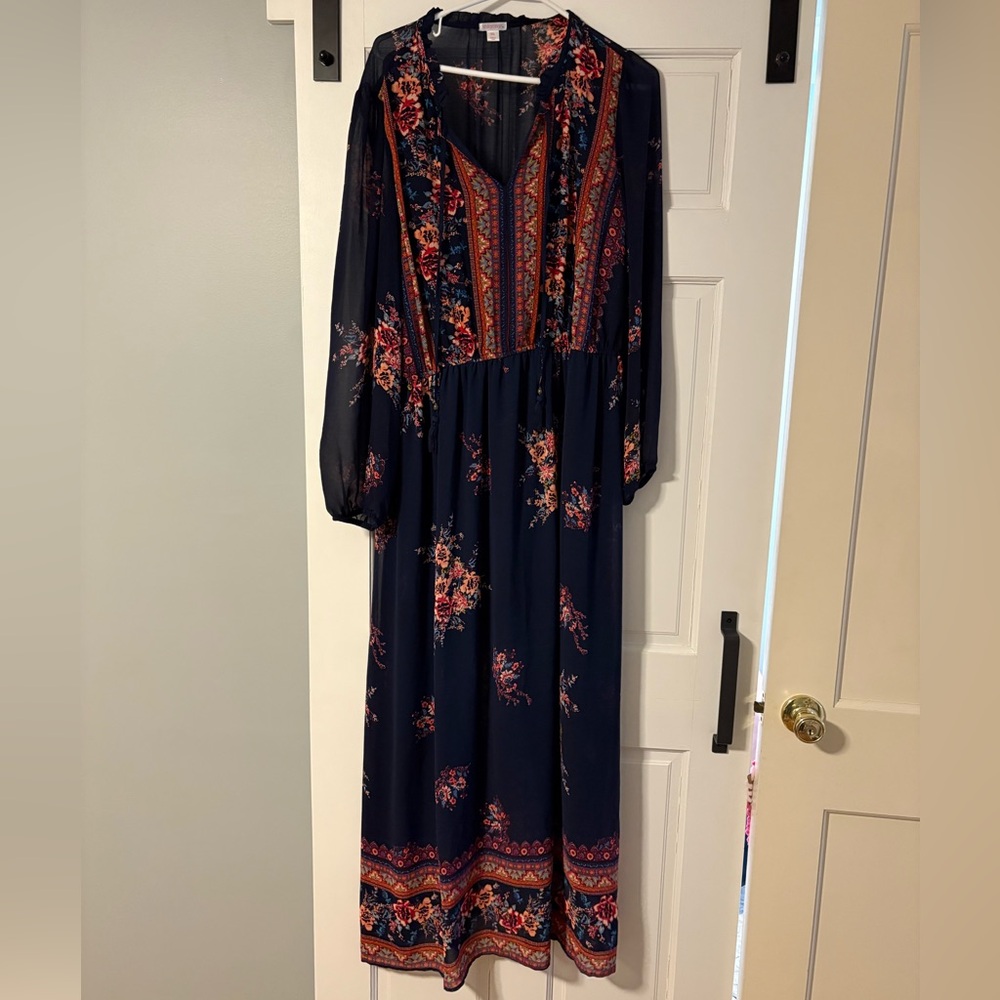 Xhilaration Navy Floral Sheer Top XXL